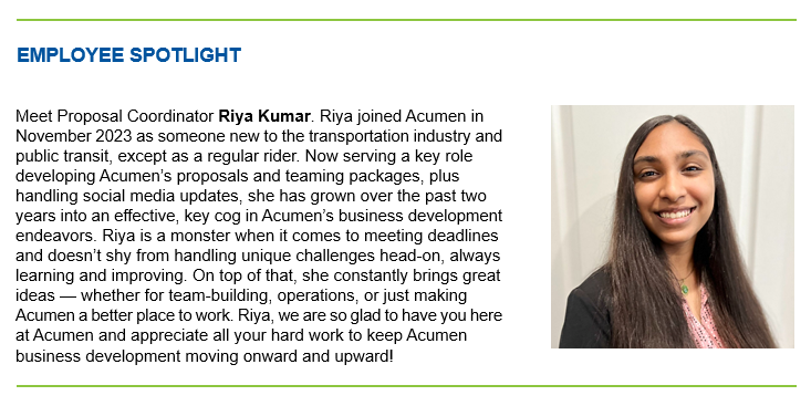 March 2025 Acumen E-Newsletter Employee Spotlight